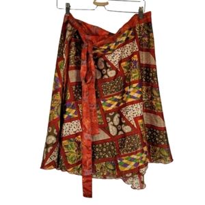 Darn good yarn silk boho floral wrap red mix media skirt